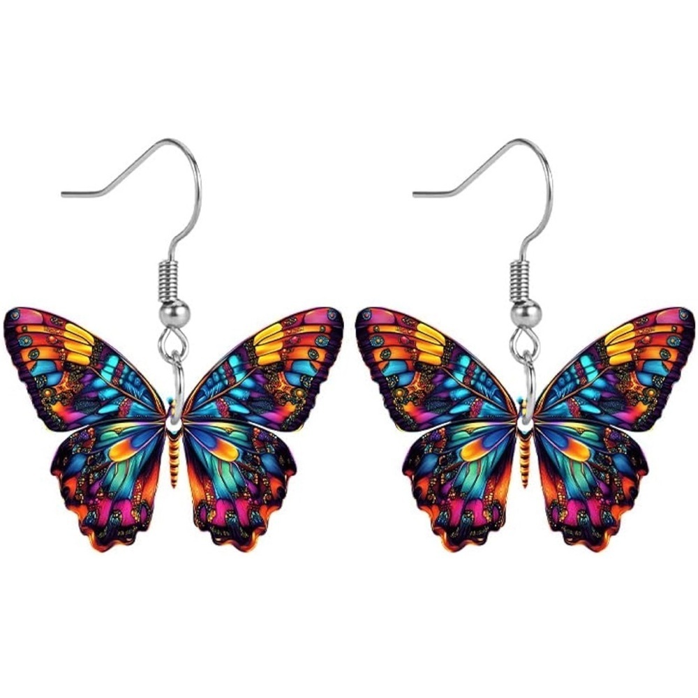 Vibrant Multicolor Butterfly Drop Earrings - Colorful Wings